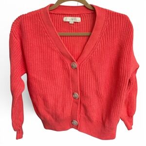 LOFT Cardigan Sweater Coral Ribbed Knit V-Neck Button Front XSP